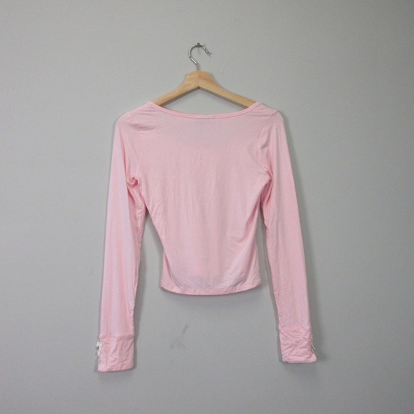 Edikted Long Sleeve Cropped Top Women S Pink Rayon Fitted Y2K Preppy Chic 190 - Picture 2 of 10